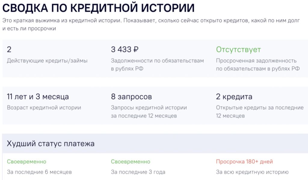 как выглядит сводка по кредитной истории